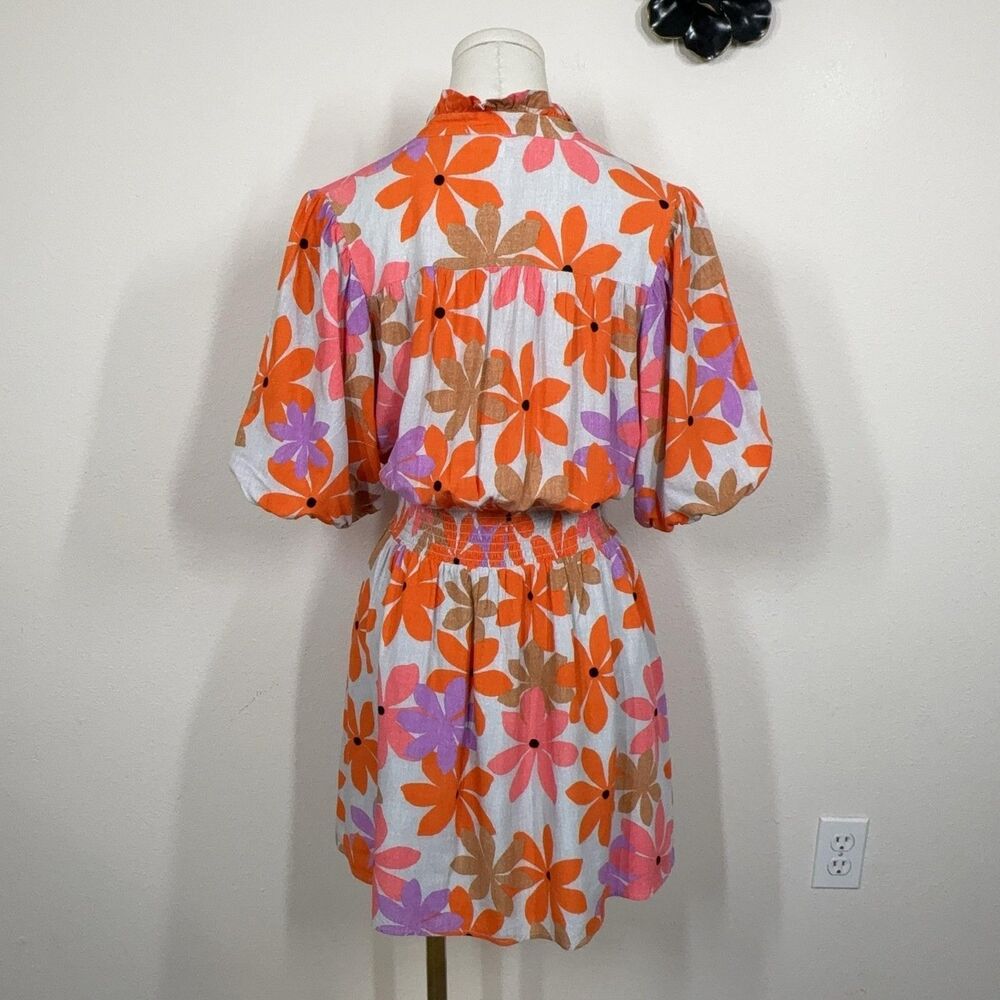 THML Dress Womens Small Floral Smocked Mini Boho Cottage Festival Hippie Retro - Picture 2 of 7